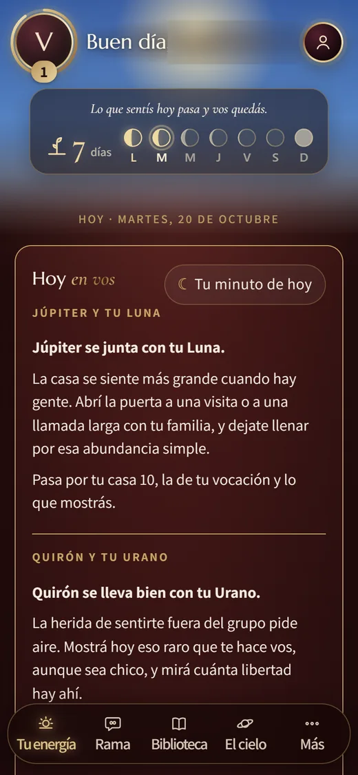 La app Rama Infinito en el celu: Hoy en tu cielo